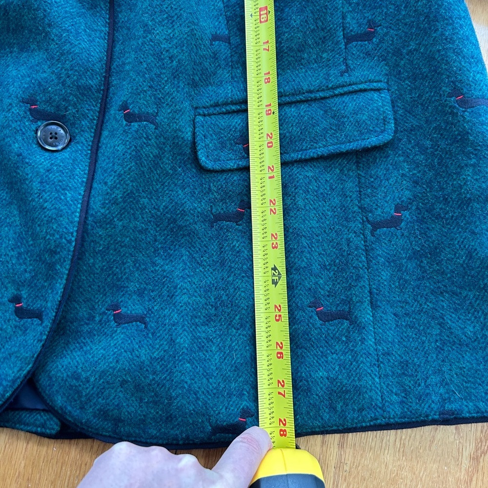 Talbots Aberdeen Dachshund Wool Tweed Green Dog‎ Print Blazer Jacket Preppy 24W - Picture 7 of 9